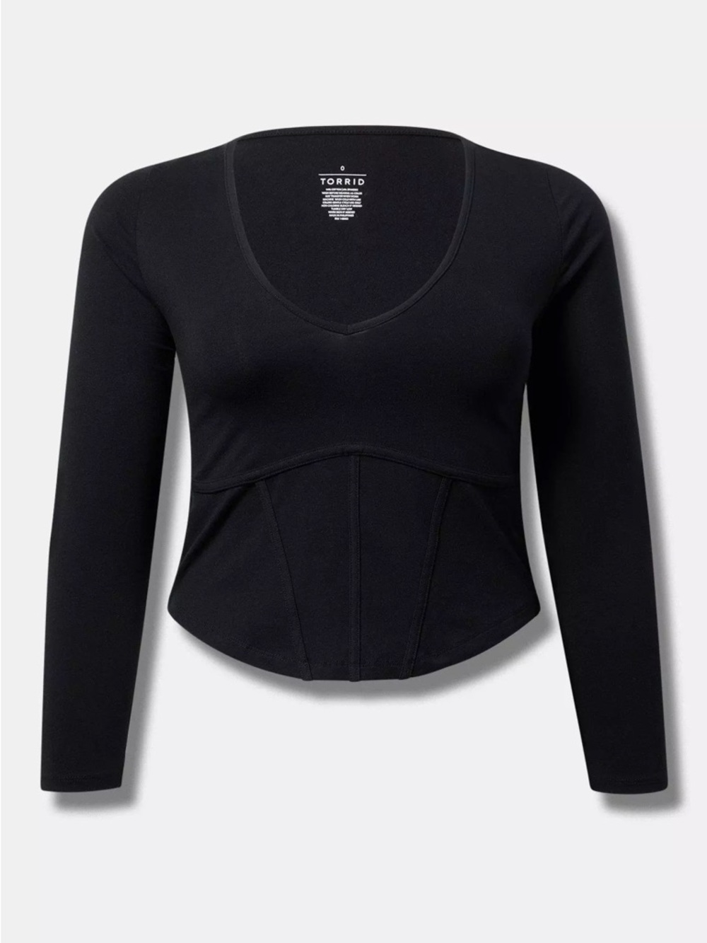torrid Black Long Sleeve V-Neck Corset-Seamed Top